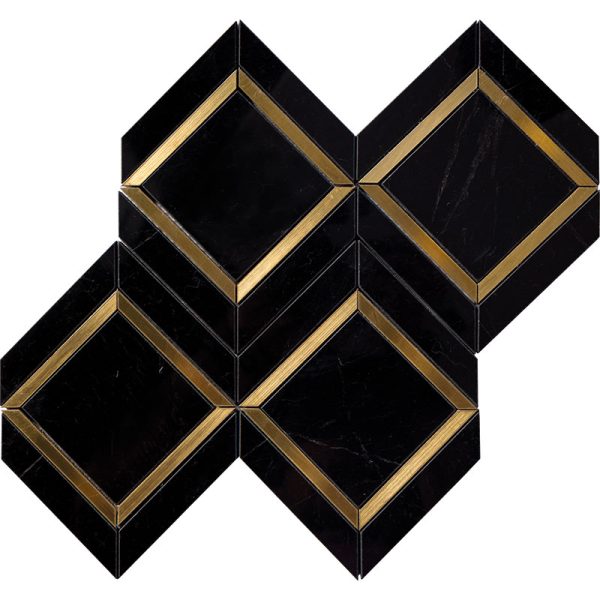 Gold metal brass black diamond mosaics 25,53x34,79x1 cm