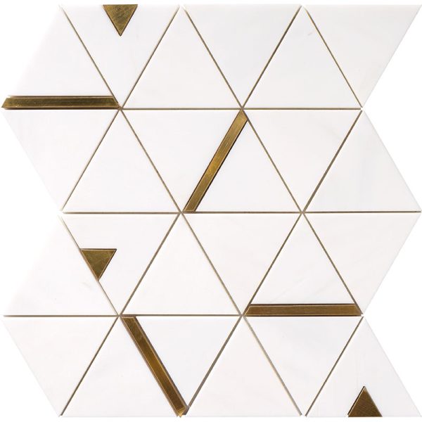 gold metal brass snow white multi finish marble triangle mosaics